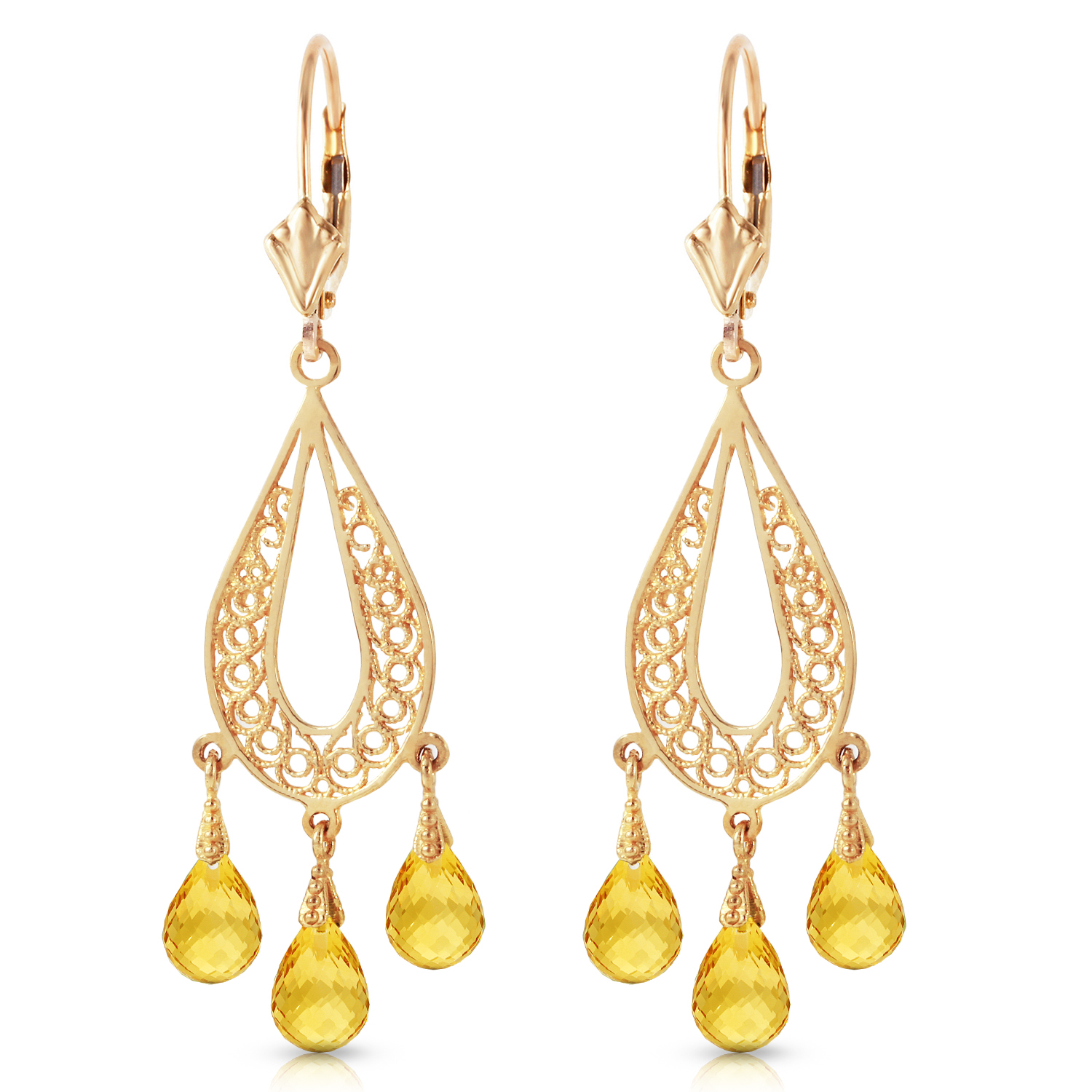 14k Gold Chandeliers Earring With Natural Citrines Yellow Gold 2022$